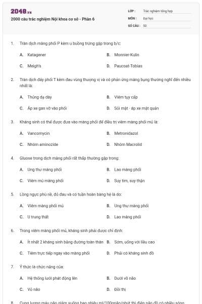 2000 câu trắc nghiệm Nội khoa cơ sở - Phần 6