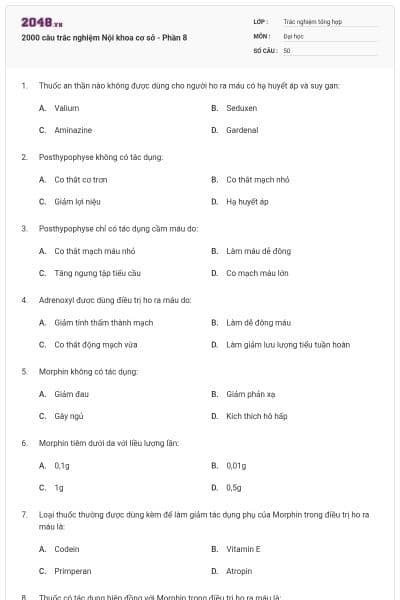 2000 câu trắc nghiệm Nội khoa cơ sở - Phần 8