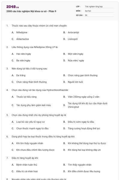 2000 câu trắc nghiệm Nội khoa cơ sở - Phần 9