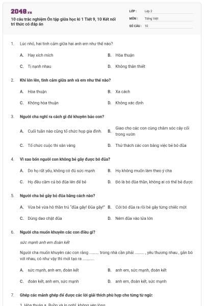 10 câu trắc nghiệm Ôn tập giữa học kì 1 Tiết 9, 10 Kết nối tri thức có đáp án