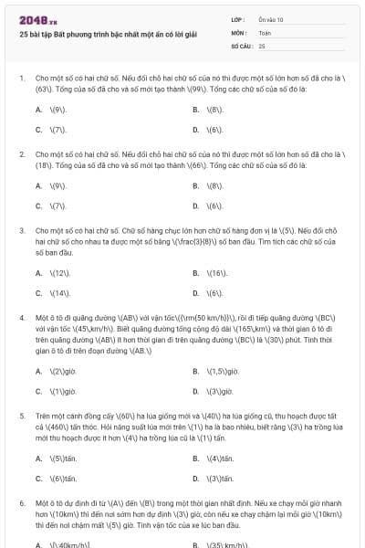 25 bài tập Bất phương trình bậc nhất một ẩn có lời giải