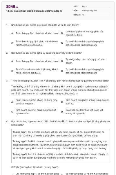 13 câu trắc nghiệm GDCD 9 Cánh diều Bài 9 có đáp án