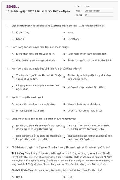 15 câu trắc nghiệm GDCD 9 Kết nối tri thức Bài 2 có đáp án