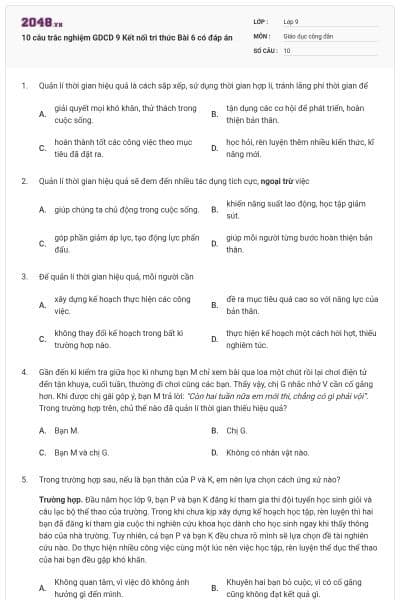 10 câu trắc nghiệm GDCD 9 Kết nối tri thức Bài 6 có đáp án