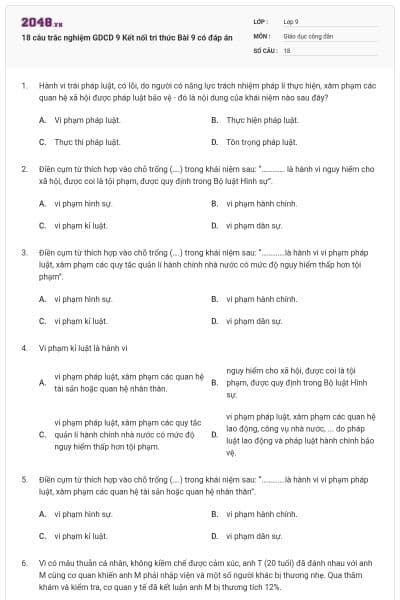 18 câu trắc nghiệm GDCD 9 Kết nối tri thức Bài 9 có đáp án
