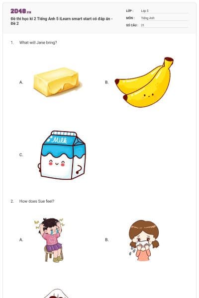 Đề thi học kì 2 Tiếng Anh 5 iLearn smart start có đáp án - Đề 2