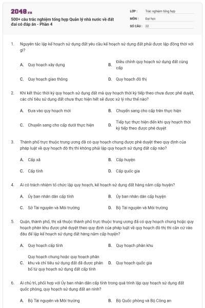 500+ câu trắc nghiệm tổng hợp Quản lý nhà nước về đất đai có đáp án - Phần 4