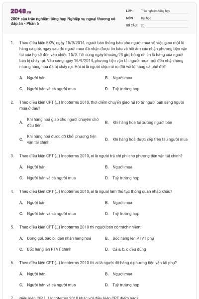 200+ câu trắc nghiệm tổng hợp Nghiệp vụ ngoại thương có đáp án - Phần 6