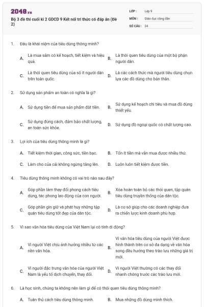 Bộ 3 đề thi cuối kì 2 GDCD 9 Kết nối tri thức có đáp án (Đề 2)