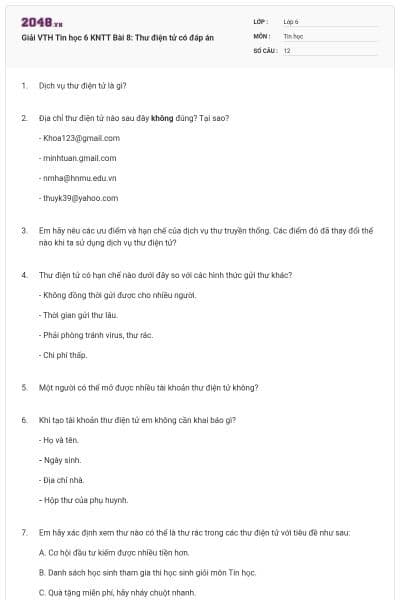 Giải VTH Tin học 6 KNTT Bài 8: Thư điện tử có đáp án