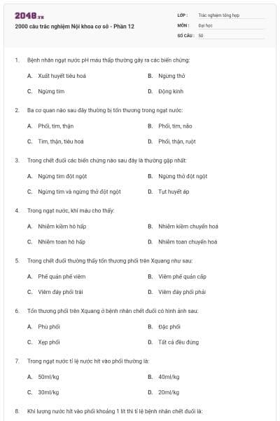 2000 câu trắc nghiệm Nội khoa cơ sở - Phần 12