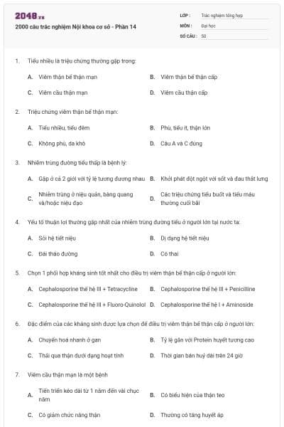 2000 câu trắc nghiệm Nội khoa cơ sở - Phần 14