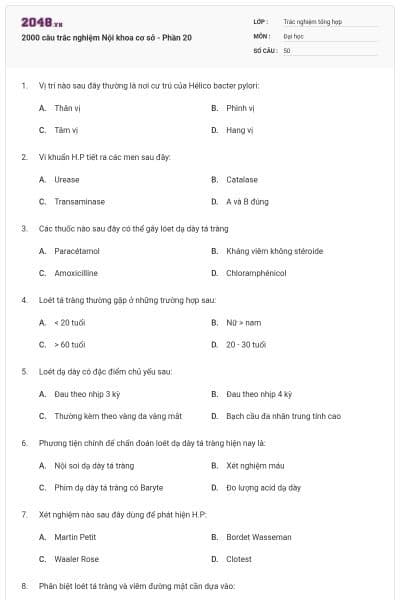 2000 câu trắc nghiệm Nội khoa cơ sở - Phần 20