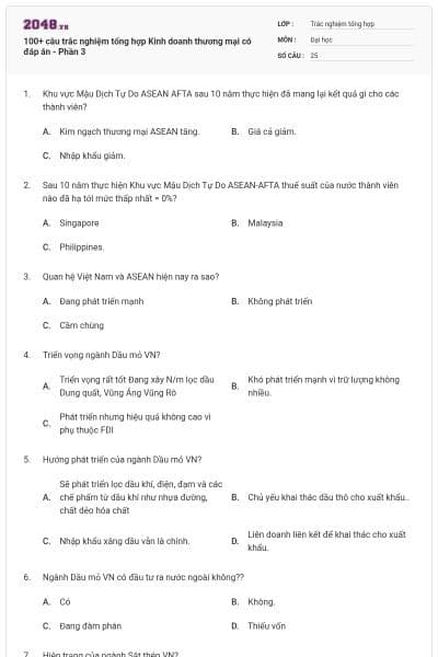 100+ câu trắc nghiệm tổng hợp Kinh doanh thương mại có đáp án - Phần 3