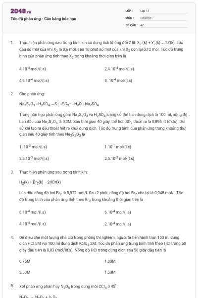 Tốc độ phản ứng - Cân bằng hóa học