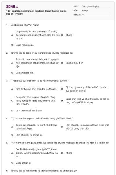 100+ câu trắc nghiệm tổng hợp Kinh doanh thương mại có đáp án - Phần 5