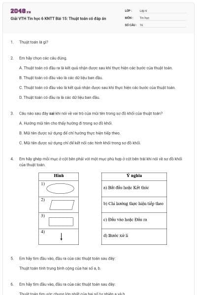 Giải VTH Tin học 6 KNTT Bài 15: Thuật toán có đáp án