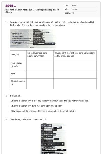 Giải VTH Tin học 6 KNTT Bài 17: Chương trình máy tính có đáp án