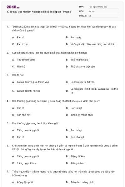 1730 câu trắc nghiệm Nội ngoại cơ sở có đáp án - Phần 5