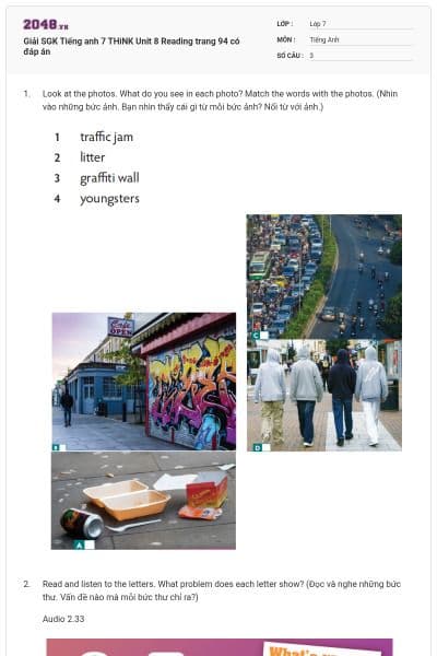 Giải SGK Tiếng anh 7 THiNK Unit 8 Reading trang 94 có đáp án