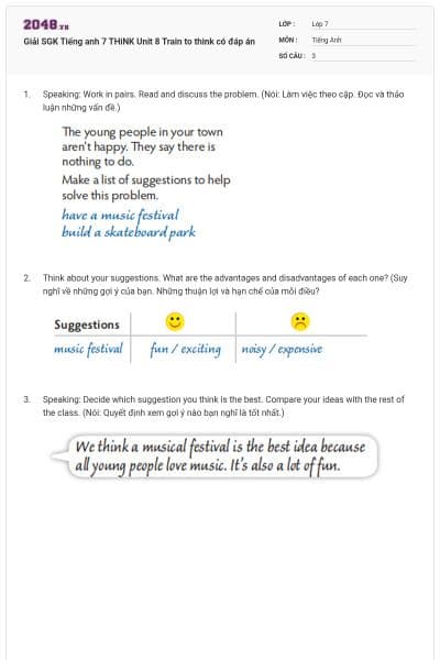 Giải SGK Tiếng anh 7 THiNK Unit 8 Train to think có đáp án