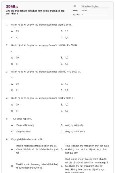 325 câu trắc nghiệm tổng hợp Kinh tế môi trường có đáp án - Phần 8