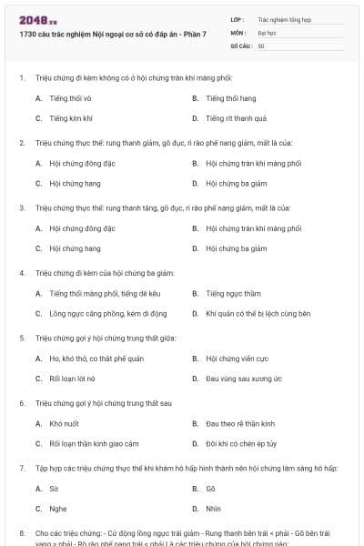 1730 câu trắc nghiệm Nội ngoại cơ sở có đáp án - Phần 7