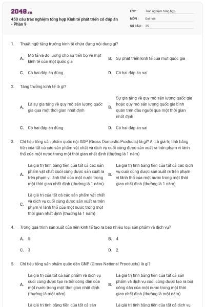 450 câu trắc nghiệm tổng hợp Kinh tế phát triển có đáp án - Phần 9