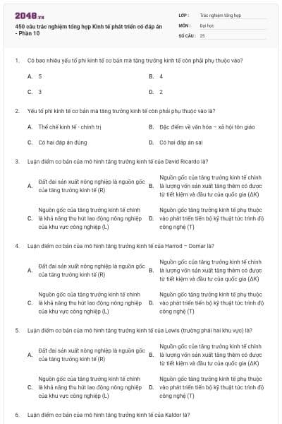 450 câu trắc nghiệm tổng hợp Kinh tế phát triển có đáp án - Phần 10