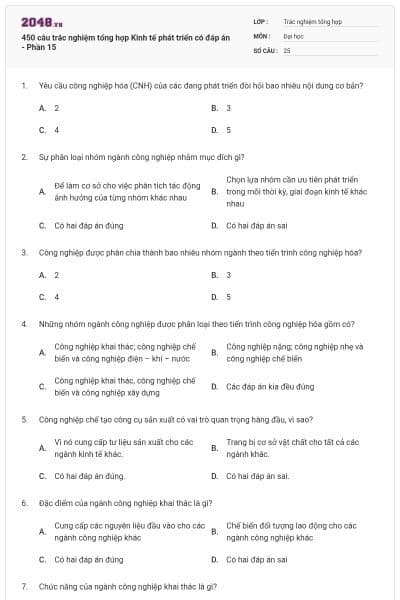 450 câu trắc nghiệm tổng hợp Kinh tế phát triển có đáp án - Phần 15
