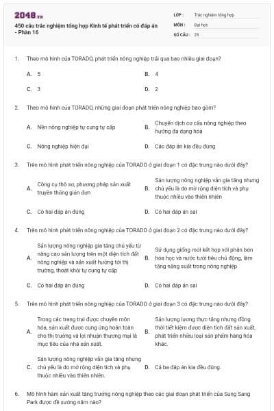 450 câu trắc nghiệm tổng hợp Kinh tế phát triển có đáp án - Phần 16
