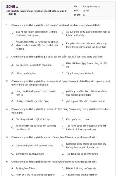 450 câu trắc nghiệm tổng hợp Kinh tế phát triển có đáp án - Phần 18