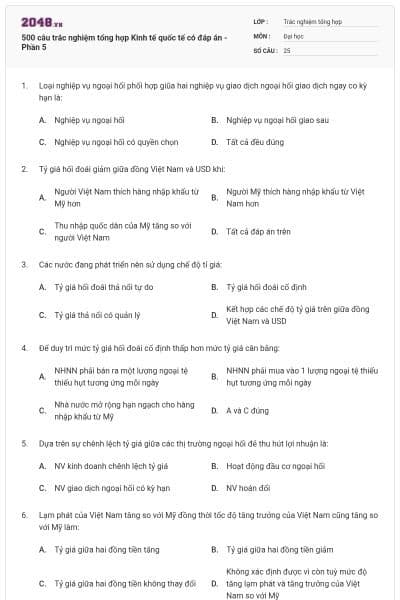 500 câu trắc nghiệm tổng hợp Kinh tế quốc tế có đáp án - Phần 5