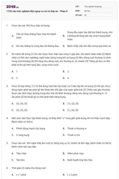 1730 câu trắc nghiệm Nội ngoại cơ sở có đáp án - Phần 8