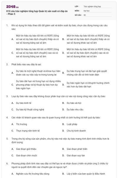 810 câu trắc nghiệm tổng hợp Quản trị sản xuất có đáp án - Phần 5