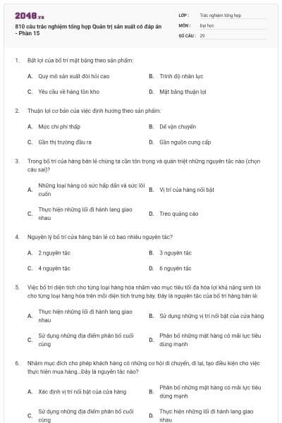 810 câu trắc nghiệm tổng hợp Quản trị sản xuất có đáp án - Phần 15