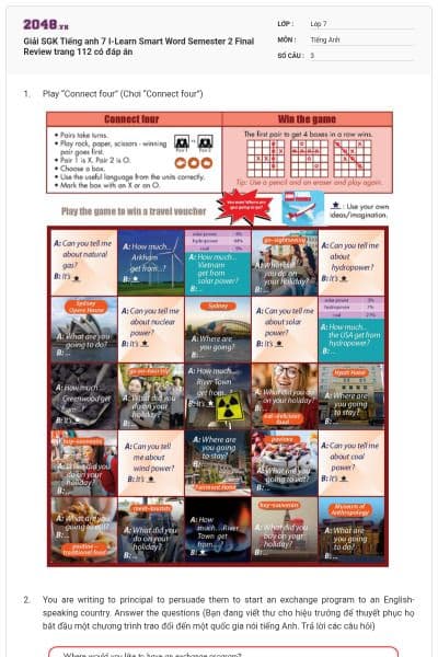 Giải SGK Tiếng anh 7 I-Learn Smart Word Semester 2 Final Review trang 112 có đáp án