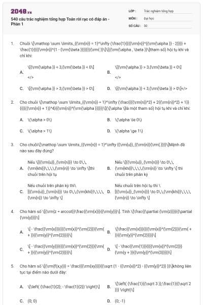 540 câu trắc nghiệm tổng hợp Toán rời rạc có đáp án - Phần 1