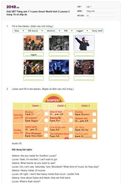 Giải SBT Tiếng anh 7 I-Learn Smart World Unit 3 Lesson 2 trang 16 có đáp án