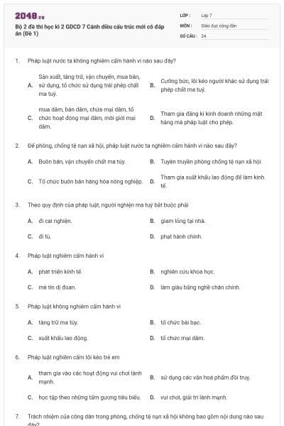 Bộ 2 đề thi học kì 2 GDCD 7 Cánh diều cấu trúc mới có đáp án (Đề 1)
