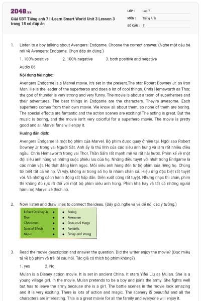 Giải SBT Tiếng anh 7 I-Learn Smart World Unit 3 Lesson 3 trang 18 có đáp án