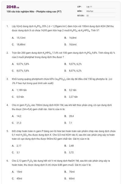 100 câu trắc nghiệm Nito - Photpho nâng cao (P7)