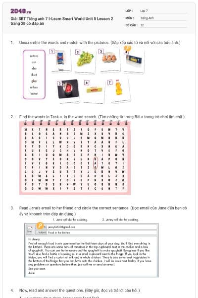 Giải SBT Tiếng anh 7 I-Learn Smart World Unit 5 Lesson 2 trang 28 có đáp án