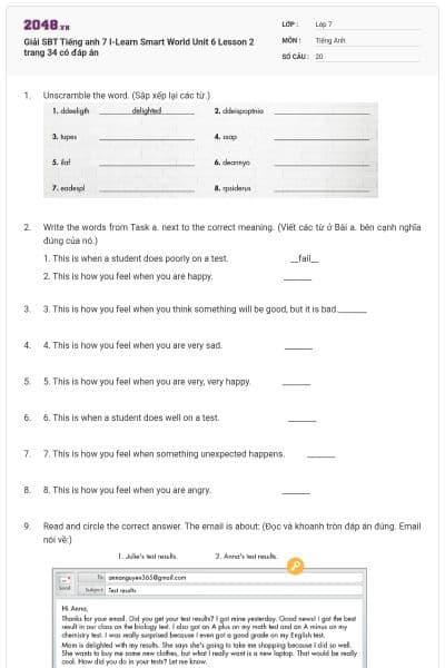 Giải SBT Tiếng anh 7 I-Learn Smart World Unit 6 Lesson 2 trang 34 có đáp án