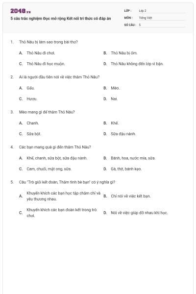 5 câu trắc nghiệm Đọc mở rộng Kết nối tri thức có đáp án