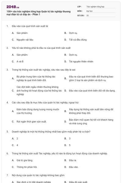100+ câu trắc nghiệm tổng hợp Quản trị tác nghiệp thương mại điện tử có đáp án - Phần 1