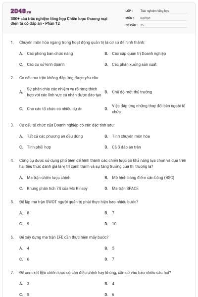 300+ câu trắc nghiệm tổng hợp Chiến lược thương mại điện tử có đáp án - Phần 12