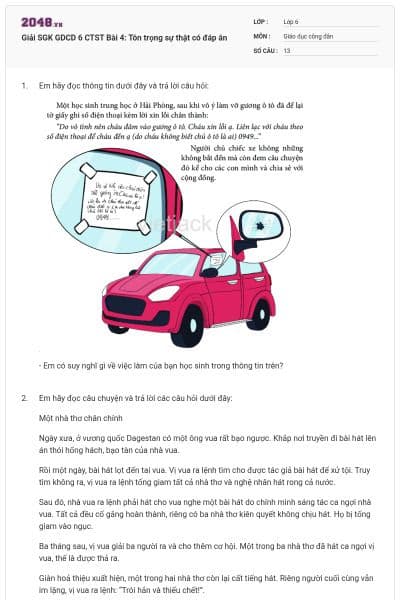 Giải SGK GDCD 6 CTST Bài 4: Tôn trọng sự thật có đáp án