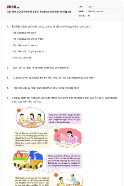 Giải SGK GDCD 6 CTST Bài 6: Tự nhận thức bản có đáp án