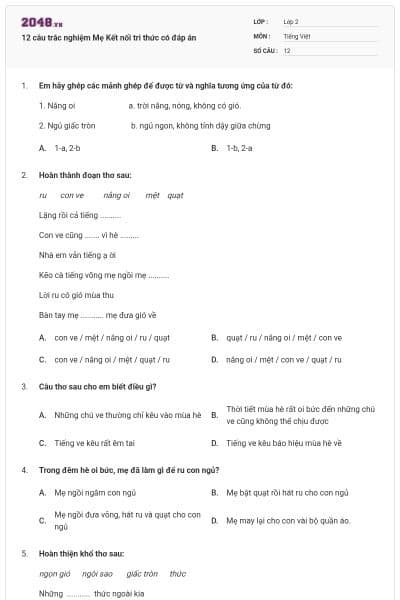 12 câu trắc nghiệm Mẹ Kết nối tri thức có đáp án